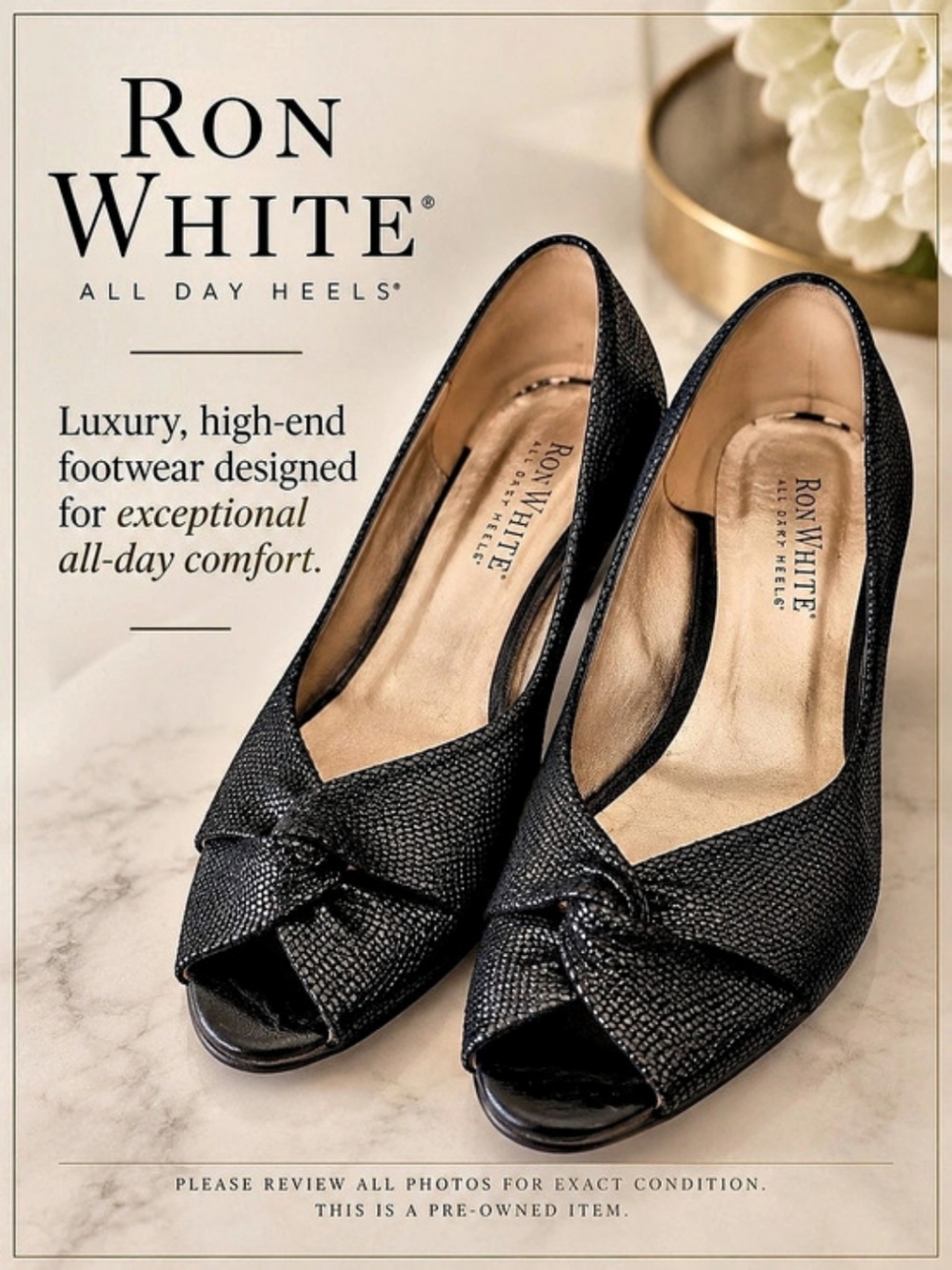 Ron White Peep Toe Bow Heels in Black Wide Fit Extremely Comfy High End Shoes